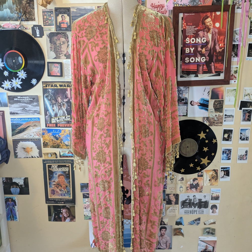 Pink and Gold Embroidered Silk Kimono